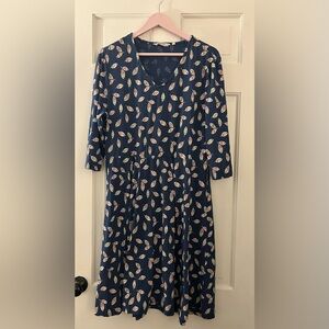 Seasalt Cornwall Meandering Navy Blue Leaf Print Jersey Dress UK 18 S US 14 S